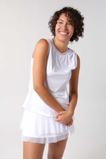 Frida White Sleeveless Top with Mesh Cut Out